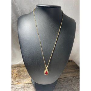 14K GF Vintage Neclace Faux Diamond and Ruby Stones 9” drop